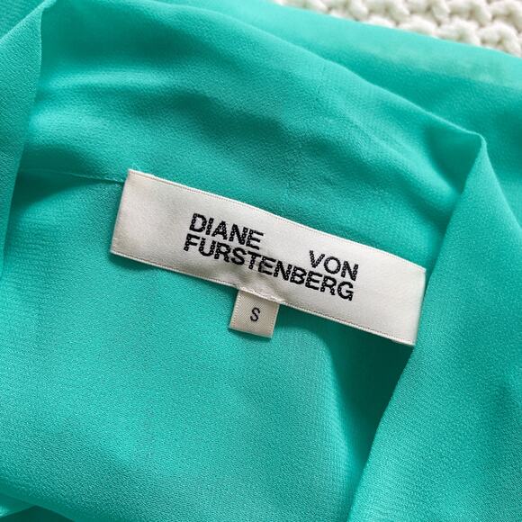 Diane von Furstenberg SZ S Teal Blue Green Long Sleeve Blouse - Picture 3 of 9